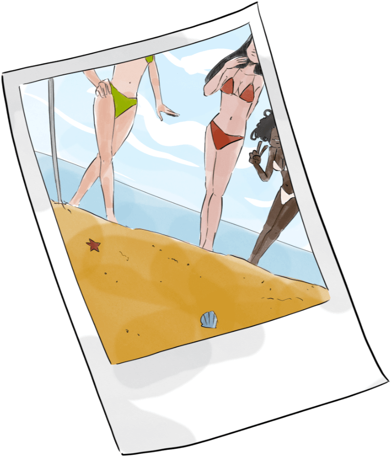 Bad polaroid of girls on the beach
