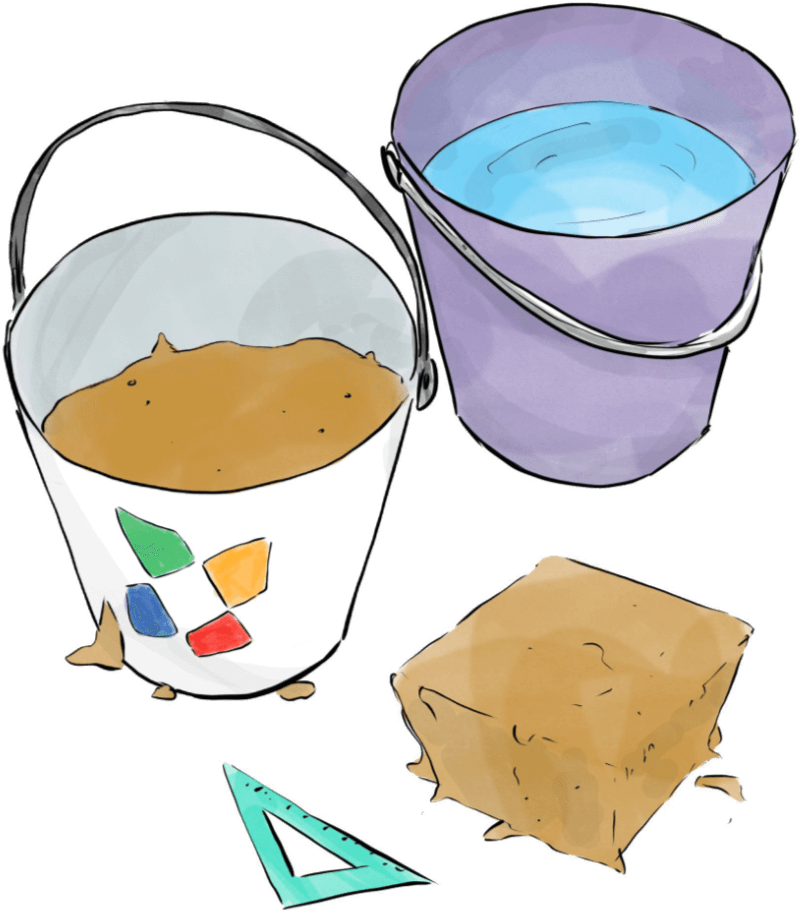 Buckets with sand and a ruler